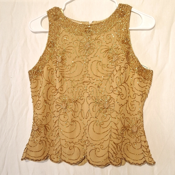 Chadwick's Tops - Vintage Gold-Beaded Formal Floral Crop Blouse, sz 4, NWT